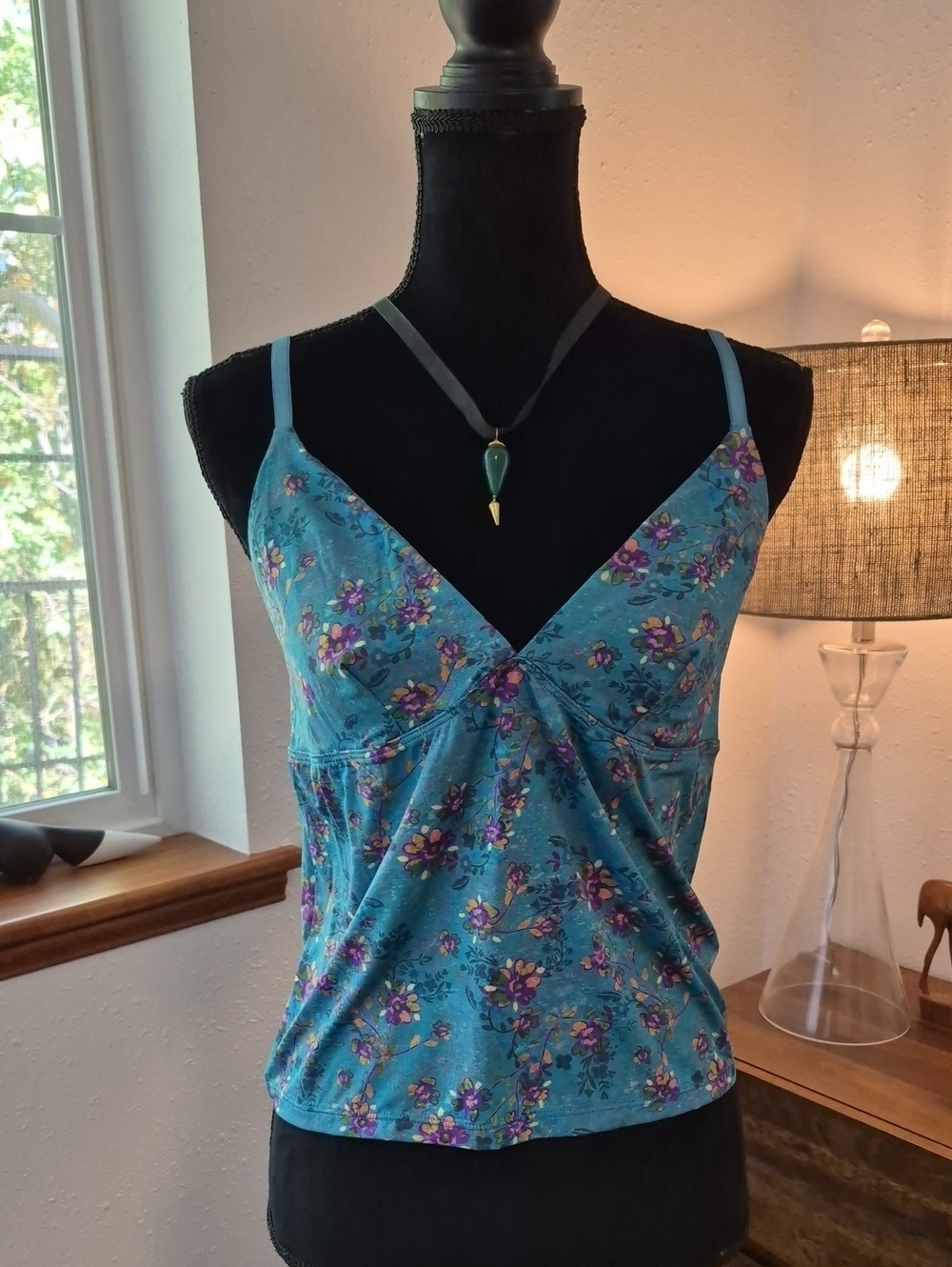 NATURAL LIFE Boho Floral Camisole Teal Large NWT